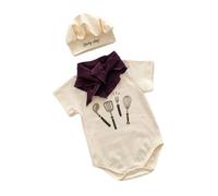 Accessoires Photo Styles De Chefs Pour Bébés Tenue 3 Pièces Chapeau En Tissu Coton Doux Écharpe Et Barboteuse Pour Portraits Nouveau-nés Tenue Photo Nouveau-né Chapeau Chef Inclus