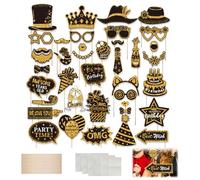 accessoires photobooth anniversaire 38 pièces kit déco photo booth noir or pour fête adulte ou enfant mariage nouvel an facile à assembler pour animation soirée élégante et amusante