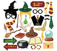 Accessoires Photobooth Hilloly 27PCS Sorcier Photo Booth Les Props Accessoires colorés Funny Magicien Masquerade Kit École de Magie DIY Photobooth Cadre Photocall
