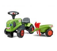 Falk - Porteur Tracteur Claas avec remorque - Dès 12 Mois - Fabriqué en France - Pelle et râteau Inclus - 2 Styles de Personnalisation - Plaque d'immatriculation Personnalisable - 212C