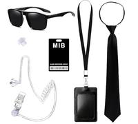 Accessoires pour Agents Adultes, 5pcs Ensemble de Costumes Services Secrets Accessoires, avec Lunettes de soleil, Cravate, Porte-cartes, Tube d'écouteurs, Carte d'identité