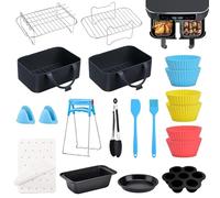 Accessoires pour Air Fryer - 20 Pièces Ensemble D'accessoires Pour Friteuse à Air Double Zone Pour compatibles avec Ninja Foodi AF300eu, AF400eu, Tower T17088, moule en silicone pour racks