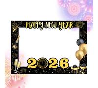 Accessoires pour cabine photo du Nouvel An | Cadre de portable pour photos, décorations de main noir et doré pour bonne année 2026 | pour femmes, famille, , fêtes en intérieur et extérieur