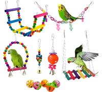 Accessoires pour cage à perruches : lot de 11 balançoires pour cage à oiseaux - Jouets naturels colorés adaptés pour perroquet, calopsitte, perruche, conure, mynah, inséparable