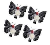 Accessoires pour cheveux à thème - Noir | Pinces papillon tête de mort avec contour noir, accent rouge et détails floraux, quatre pièces de base pour costume