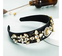 Accessoires pour cheveux Bandeau à large bord en strass de couleur pour défilé de bal de fin d'année, tissu européen et américain, accessoires pour cheveux, noir