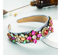 Accessoires pour cheveux Bandeau à large bord en strass de couleur pour défilé de bal de fin d'année, tissu européen et américain, accessoires pour cheveux, gris