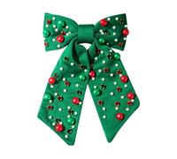 Accessoires pour cheveux de vacances - Barrettes à nœud de Noël avec strass brillants, pinces élégantes pour la célébration, style festif avec accents de perles, décoration de coiffure pour les vacanc