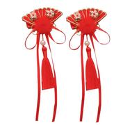 Accessoires pour cheveux du Nouvel An chinois | Nœuds poilus rouges avec pompons de style chinois | Pinces à cheveux du Nouvel An, accessoires de cheveux chinois pour Thanksgiving, Noël