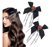 Accessoires pour cheveux gothiques, accessoires pour cheveux d'Halloween | 2 pièces en forme de crâne rouge avec nœud élégant pour fête de mariée, festival, fille, mariage, cosplay, anniversaire, bal