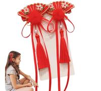 Accessoires pour cheveux rouges pour filles,Accessoires pour cheveux du Nouvel An chinois,Accessoires du Nouvel An, pompons, nœuds poilus rouges avec pompons | Pinces à cheveux du Nouvel An, accessoir
