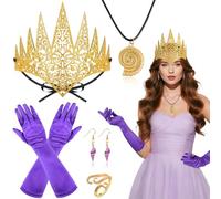 Accessoires pour Déguisement de Sorcière des Mers d'Halloween Couronne de Reine Dorée Découpée Gants Collier Conque Bague Pieuvre Boucles d'Oreilles Coquillage Costume de Poulpe pour Cosplay Halloween