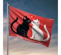 Accessoires pour drapeau de jardin avec deux chats s'embrassant avec un cœur au-dessus d'eux - Accessoires de chambre cool pour adolescents et garçons - 60 x 90 cm