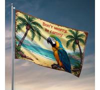 Accessoires pour drapeau de jardin perroquet sur plage tropicale : « Don't Worry, Be Happy » - Décoration musicale - Accessoires de terrasse (30 x 45 cm)