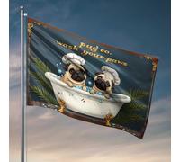 Accessoires pour drapeau de jardin Pug Co. Bath Time Adventure: Wash Your Paws! Drapeau de décoration musicale Accessoires de terrasse (152 x 244 cm)