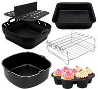 Accessoires pour friteuse, 22 cm Moule Silicone Air Fryer compatibles avec COSORI 6L/6,2L/6,4L, Philips XXL 7,2L/8,3L, Russell Hobbs 8L, Cecotec 6L, Accessoires Air Fryer, Plat à pizza, Grille