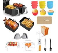 Accessoires pour Friteuse à Air 7,6-9,5 L, 23PCS Accessoires Air Fryer pour Ninja Foodi Dual Zone AF300EU/AF400EU/AF500EU/Tower T17088, Friteuse à Air avec Moule Silicone, Spray Huile Cuisine