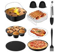 Accessoires pour Friteuse à Air Chaud 5,5L-6,4L, Compatible avec COSORI Turboblaze 6L, Ninja AF180EU (6,2L), Philips NA230 (6,2L), Kit Complet Air Fryer avec Moule Silicone, Grille et Brochettes