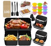 Accessoires pour friteuse à air comprimé Ninja Foodi FlexDrawer Airfryer AF500UK/AF500UKCP, 1 doublure en silicone de 10,4 l et 2 x 5,2 L pour tiroir flexible Megazone Dual, grille de grill, pince