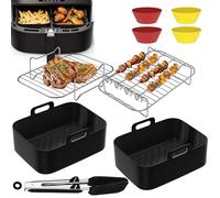 Accessoires pour Friteuse à Air Ninja - Lot de 13 Pièces en Silicone Compatible avec les modèles Ninja Foodi Dual Zone AF400EU, AF300EU et autres friteuses à air double zone (7,6L-9,5L), Sans BPA