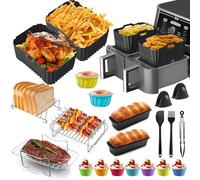 Accessoires pour Friteuse à Air, pour Ninja AF400EU Double Stack 9,5L, Compatible avec Cosori 8,5L et Cookwise 9L Friteuse, Ensemble de 20 Moules en Silicone avec Grille et Plaque de Cuisson à Pain