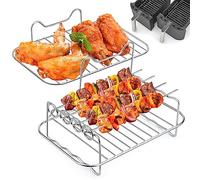 Accessoires pour Friteuse en Acier Inoxydable 304, Support Multifonction Double Couche avec Brochette Compatible avec Ninja Foodi AF300EU / AF400EU, Accessoire pour Air Fryer Friteuses à Double Panier