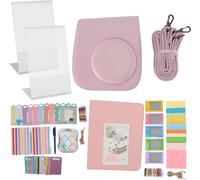Accessoires pour Fujifilm Instax Mini 12 CuirPolyuréthaneCadre pour appareil photo instantané avec autocollants DIY Filtre couleur rose clair