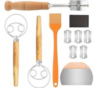 Accessoires pour le pain au levain : couteau de boulanger (lot de 5), lame à pain, racloir à pâte, outil de découpe du pai (lot de 2), fouet danois avec 5 lames et étui de protection en cuir, brosse