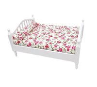 Accessoires Pour Maison De Poupée, Mini Meubles En Bois, Lit Double, Queen Size, Motif De Fleurs, Échelle 1/12