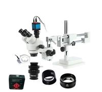 Accessoires pour microscopes Microscope trinoculaire focal simultané 3.5X-90X Support à double bras 14MP Caméra 144pc Anneau lumineux Soudage Microscope stéréo Set Durée et performance confie