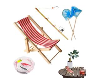 Accessoires pour Miniature - Décoration de Scène de Vie de Maison de 5 Pièces, Anne de Canne à Pêche, Mini Multifonctionnel | Décoration de Scène de Plage en Miniat