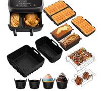 Accessoires pour Philips Dual Basket Airfryer 3000 & 5000 (9L) - Kit de 12 Pièces pour NA350/00, NA352/00, NA550/00 - Moules en Silicone (6L/3L), Grille de Cuisson, Moules à Muffins et Gaufres