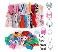 Accessoires Pour Poupées Barbie, 32 Articles/Ensemble = 10 Robes + 4 Lunettes + 6 Colliers En Plastique + 2 Sacs À Main + 10 Paires De Chaussures