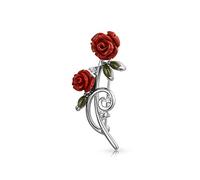 Accessoires Pour Robes Élégantes Épingle À Revers Pour Femmes En Laiton Argenté Bouquet Floral Coloré Fleur Rouge Roses Pave CZ Accent Flower Brooch
