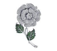 Accessoires Pour Robes Élégantes Grande Fleur Colorée Bouquet De Fleurs Roses Pave CZ Accent Flower Broche Lapel Pin Pour Femmes Laiton Plaqué Argent