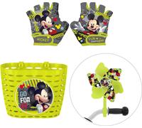 Accessoires pour vélo Mickey Mouse ; panier, moulin à vent et gants de vélo