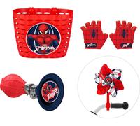 Accessoires pour vélo Spiderman ; panier, klaxon, moulin et gants