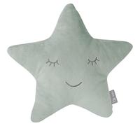 Roba Coussin décoratif roba Style étoile – 32×28 cm – peluche brodée visage souriant – Vert Givré