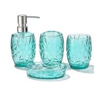 Accessoires Salle De Bain Ensemble d'accessoires de Salle de Bain Transparent avec Distributeur de Savon, Porte-Brosse à Dents, gobelet et Porte-Savon for comptoirs de Salle de Bain(Blue)