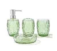 Accessoires Salle De Bain Ensemble d'accessoires de Salle de Bain Transparent avec Distributeur de Savon, Porte-Brosse à Dents, gobelet et Porte-Savon for comptoirs de Salle de Bain(Green)