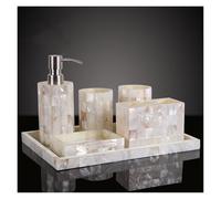 Accessoires Salle De Bain Ensemble de Cinq pièces d'accessoires de Salle de Bain en résine Coquillage, Outils de Lavage, Distributeur de Savon, gobelet à gargarisme, Porte-Brosse à Dents, Porte-Savon