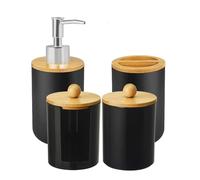 Accessoires Salle De Bain Ensemble de Salle de Bain, Distributeur de Savon, Porte-Brosse à Dents et boîte à Coton, for décoration intérieure, boîte de Rangement(Black)