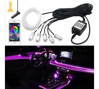 Accessoires Voiture, LUMIÈRES LED POUR VOITURE AVEC COMMANDE APPLICATION EN FIBRE OPTIQUE, LUMIÈRES LED 6 MÈTRES RGB AVEC COMMANDE MUSIQUE 12V, LUMIÈRES ENVIRONNEMENTAUX POUR VOITURE
