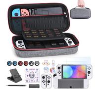Accessories for NS Switch OLED- 18 in 1 Switch Pack with Switch Case,Switch Game Case,OLED Switch Screen Protector,Switch Stand,Thumb Grips Switch (Grey)