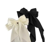 Accessories Hair Clips For Women Girls Big Bowknot Solid Satin Long Ribbon Bows Spring Clamp Barette Cheveux Femme(S2-2PCS)