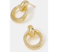 Accessorize Accessorize Gold Tone 14ct Plated Diamanté Doorknocker Drop Earrings