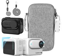 Accessory Kit Compatible with Insta360 GO 3S [Camera Silicone Case & Lens Cap] [2 Screen Protectors] [Carrying Bag with Locking Carabiner,Black,Travel Blanket