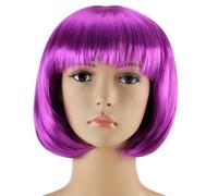 Accessotech Femmes Mini Short Sexy Bob Cut Déguisement Perruques Costume Déguisement Pleine Perruque De Fête Pour Dames - Pourpre