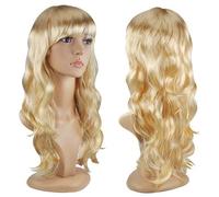 Accessotech Pour Femmes Sexy Longue Bouclée Déguisement Perruques Costume Cosplay Pleine Perruque De Fête Pour Dames - Blonde, 50cm