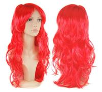 Accessotech Pour Femmes Sexy Longue Bouclée Déguisement Perruques Costume Cosplay Pleine Perruque De Fête Pour Dames - Rouge